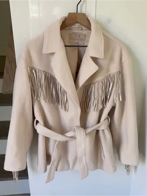 Anthropologie BlankNYC Fringe Jacket in Cream thumbnail 2