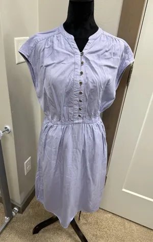 prAna Dress Slate Purple Grey Tencel Lyocell Button V Neck Casual Popover Small thumbnail 1