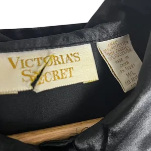 Vintage Gold Label Victorias Secret Satin‎ And Lace Robe Black Whimsigoth M/L thumbnail 5