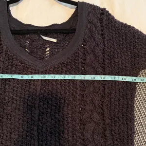 Free People V-Neck Open Cable Knit Charcoal Hi-Low Sweater thumbnail 7