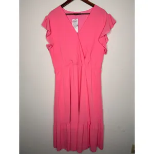 PrettyGarden Flutter Sleeve Wrap Midi Dress Pink‎ Solid Casual Boho Size XXL thumbnail 13