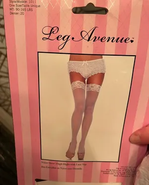 🐼LEG AVENUE Nylon Sheer Thigh High with Lace Top, OS thumbnail 1