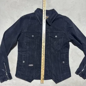 Harley Davidson Black Jean Denim Jacket Embroidered Wings Women's Size Medium thumbnail 6