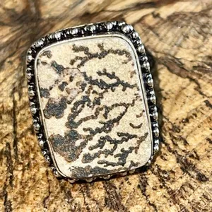 Fossilized German Dendritic Ring Size 7 Brown thumbnail 1