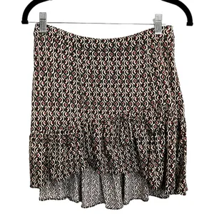 Free People Ruffle Mini Skirt Geometric Tile Print Black White Red Size 0 Womens thumbnail 4