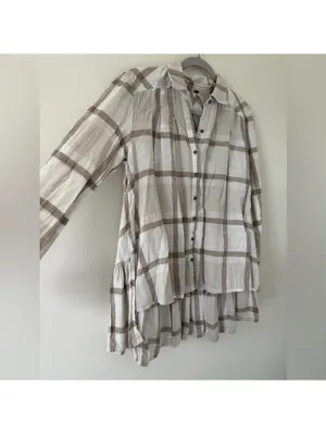 Free People Preppy in Plaid High Low Ruffle Back Flowy Button down size xs thumbnail 9