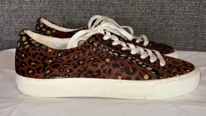Madewell Sidewalk Low Top Sneakers Womens 9 Leopard Calf Hair Brown Mob Wife thumbnail 1