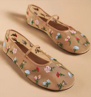 New Jeffrey Campbell Floral Mesh‎ Flats Dancer Ballet Shoes in Natural Tan Multi thumbnail 1