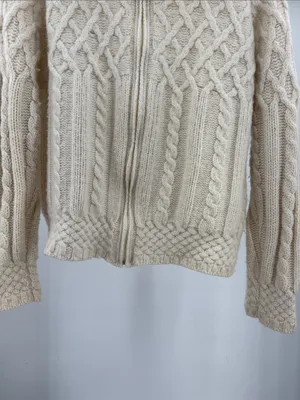 Aran Crafts Cream Cable-Texture Turtleneck zip up cropped cardigan 100% wool M thumbnail 9