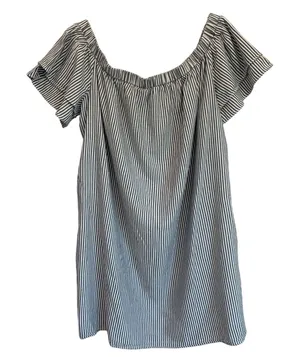 Old Navy Womens XL Blue White‎ Striped Off Shoulder Ruffle Sleeve Mini Dress thumbnail 1