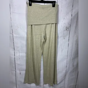 NWOT Forever 21 Avocado Green Tan Wide Leg Ruched Drawstring Fold over Pants thumbnail 5