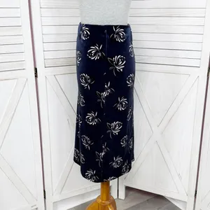 Loft Floral‎ Print Velvet Straight Pencil Skirt Navy Blue Medium thumbnail 3