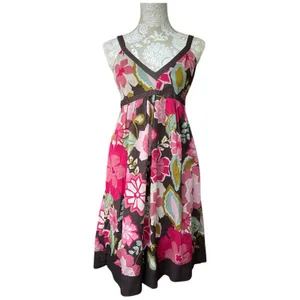 Lucy & Laurel babydoll brown multi-floral boho hippie midi sun dress size 8 Med thumbnail 5