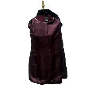 DKNY Wool Cashmere Blend Coat 4 Burgundy Faux Fur Collar Zip‎ Timeless Classy thumbnail 9