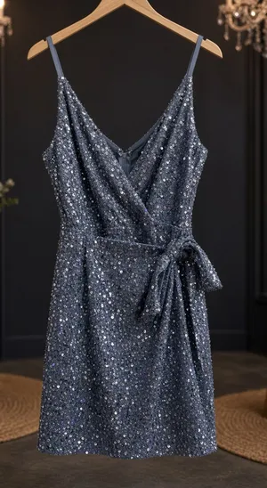 SLEEVELESS SEQUINS WRAP ROMPER Medium Blue thumbnail 1