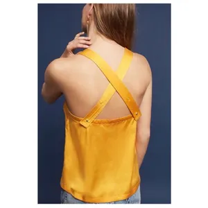 Anthropologie Floreat Tangerine Silk Cross Tank Top Camisole Blouse Cami Large thumbnail 15