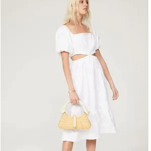 Louna White Prairie Midi Dress XL Cottagecore Cotton Cutout Vacation Party $355 thumbnail 2