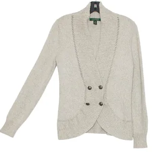 Lauren Ralph Lauren Cardigan Preppy Shawl Collar Academia Button Gray Size Small thumbnail 6