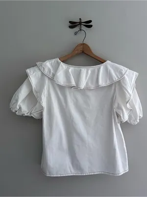 Something Navy White Felix Ruffle Top Poplin Cotton XS thumbnail 5