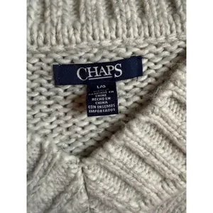 Chaps White Silver Metallic Sparkly Cable Knit V Neck Sweater Womens Large Prep thumbnail 3