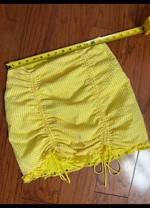 For Love Bell Lemons Picnic eyelet set gingham crop top puff sleeves w/ skirt -M. ***Refer to measurements. features a smocked bodice and ruffled straps. Super cute vacation mode. Lightweight. Measurements approximately 14” from armpit to armpit not fully stretched out. Skirt: 13” waste x 16” long. Non-smoking home. priced to sell at as is condition. Don’t like my price, make reasonable offer! And thank you for checking my closet. thumbnail 3