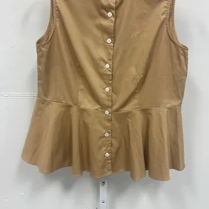 NWT Pomander Place Tan Cotton Peplum Mock Neck Sleeveless Button Down Top B1133 thumbnail 4