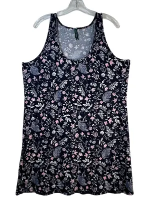 Laura Ashley Navy Blue Floral Sleeveless Tank Dress XL Pink Botanical Print thumbnail 1