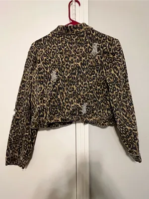 Vintage Havana Leopard Animal Print Stretch Cropped Button Front Jacket Size L thumbnail 3