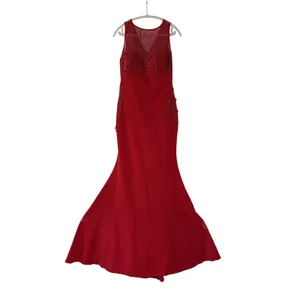 Red Sleeveless Sequin Evening Gown with Lace Detail thumbnail 2