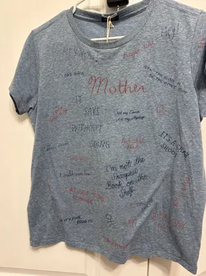 Mother Denim Blue Heathered Embroidered Graphic Phrase T-Shirt Small thumbnail 1