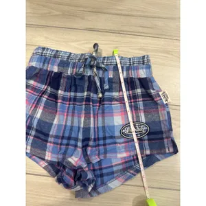 Von Dutch Pajama Set White Pink Ringer Crop Top Blue Plaid Shorts Small NWT thumbnail 4