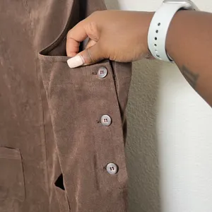 VTG 90s Women Chocolate Brown‎ Jumper Overall Chore Dress 2X Faux Suede Western thumbnail 5