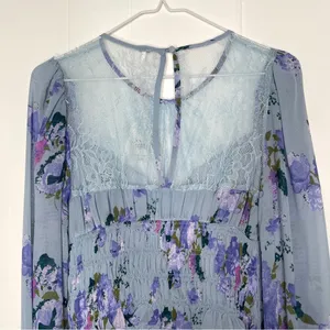 Free People Daphne Floral Lace Blouse In Silver Blue Combo NWT XS thumbnail 8