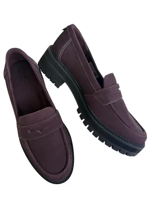 EUC Toms Leather Cara Loafers Deep Plum Size 7 thumbnail 1