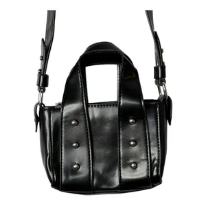 Zara Mini Crossbody Bag Black Faux Leather Studded Top‎ Handle Tote Purse City thumbnail 6