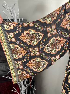 Socialite X331. Boho Paisley Peasant Mini Dress - Black with Peach Accents thumbnail 7