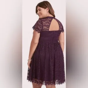 TORRID - DEEP PURPLE HIGH NECK SHORT SLEEVE LACE woman DRESS plus SIZE 16 thumbnail 2