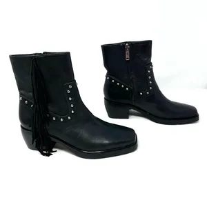Sam Edelman size 5 black ankle boots‎ booties fringe studded side zip Bernie thumbnail 3
