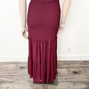 [Baltic Born] Maroon Amalfi Smocked Off The Shoulder Ruffle Maxi Dress Sz Medium thumbnail 7