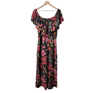 NWT City Chic Floral Print Off The Shoulder Jumpsuit Pink Black Orange Size 14 thumbnail 4