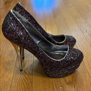 Charlotte Russe | Black Rainbow Sparkles Glitter Stiletto High Heels Size 8 thumbnail 2