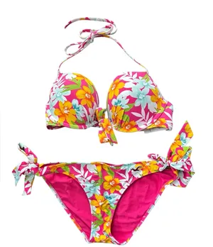 Hollister Push Up Bikini Sz M Hawaiian Floral Pink White Cheeky Bottom Underwire thumbnail 1