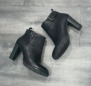 ITALIAN BATA Black Leather Booties Size 8 thumbnail 1