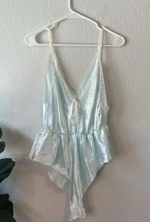 Elegant Light Blue Women's Satin and lace Romper thumbnail 1