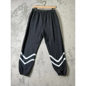 Natural Life Gray Fleece Jogger Pants White Chevron Stripe Drawstring Boho M thumbnail 2