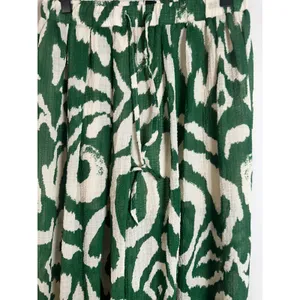 Cider Green Abstract Ikat Print Wide Leg Drawstring Pants‎ Womens Medium thumbnail 3