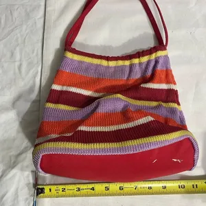 The Sak Original Knit Crochet Tote Bag Striped Multicolor Lined Shoulder Bag thumbnail 2