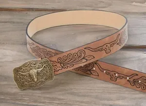 Western Style Bull Head Buckle Unisex Belt Vintage Embossed thumbnail 8