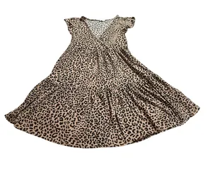 Jessica Simpson Leopard Tiered Babydoll Mini Dress Size M thumbnail 1