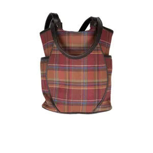 Longaberger Homestead Toboso Shoulder Leather Straps Plaid Autumn Preppy Bag thumbnail 2